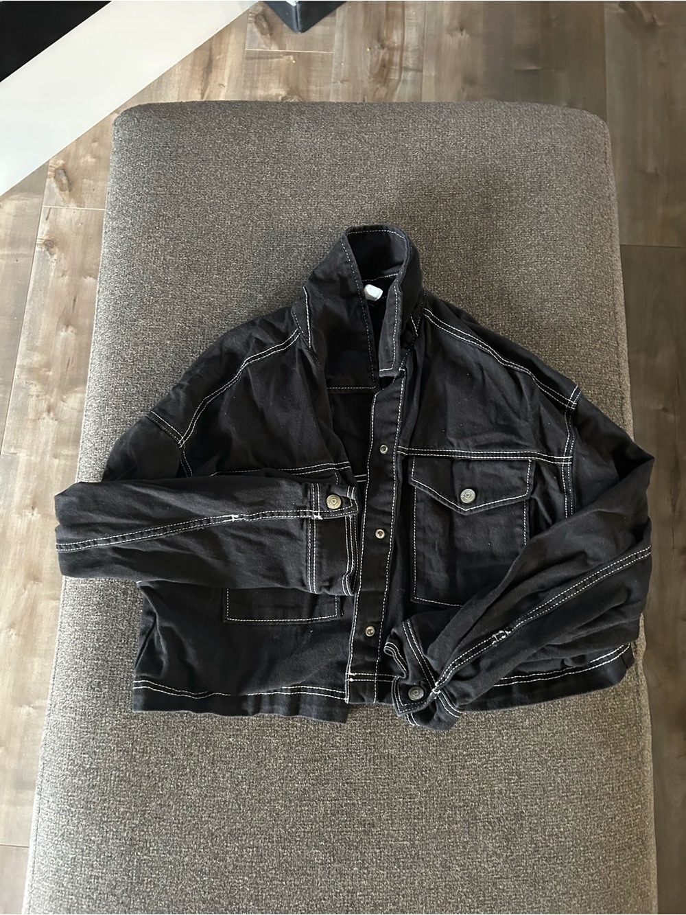 Divided Black Jacket with White Stitching